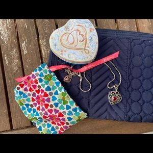 Brighton red heart necklace, floral bag and tin